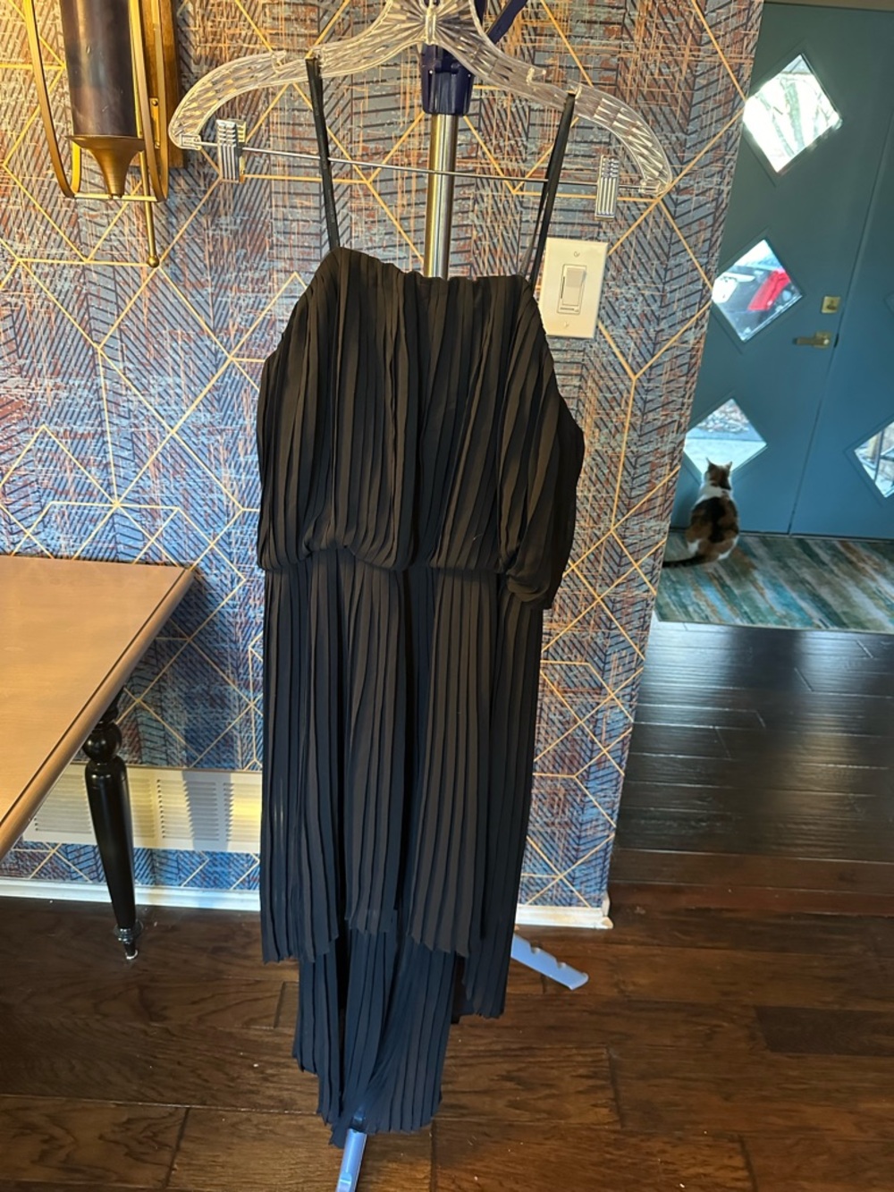 BCBGENERATION Strapless Hi Low Handkerchief Dress Women's Black Large Back Zip